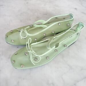 Cider Mint Green Mesh Rhinestone Adorned Mary Jane Ballet Flat Shoes / 7.5 - 8